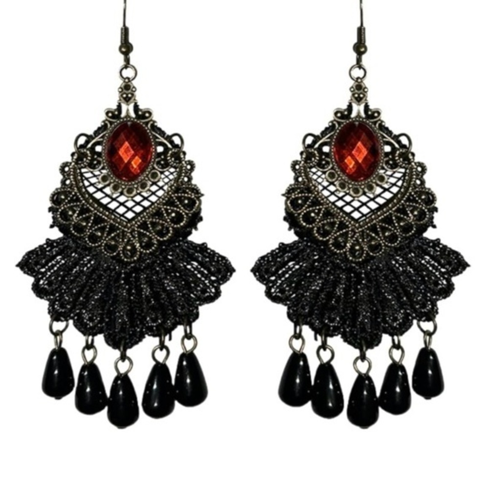Elegant Black and Red Chandelier Earrings